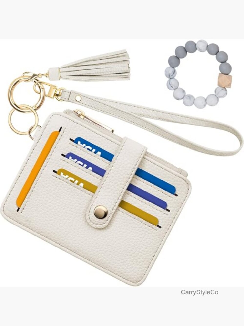 Wristlet Keychain Wallet RFID Blocking Credit Card Holder Beaded Tassel